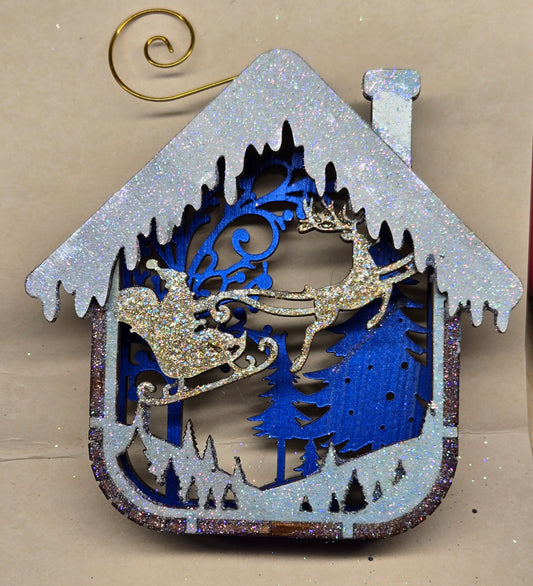 Winter House Ornament - Glittered