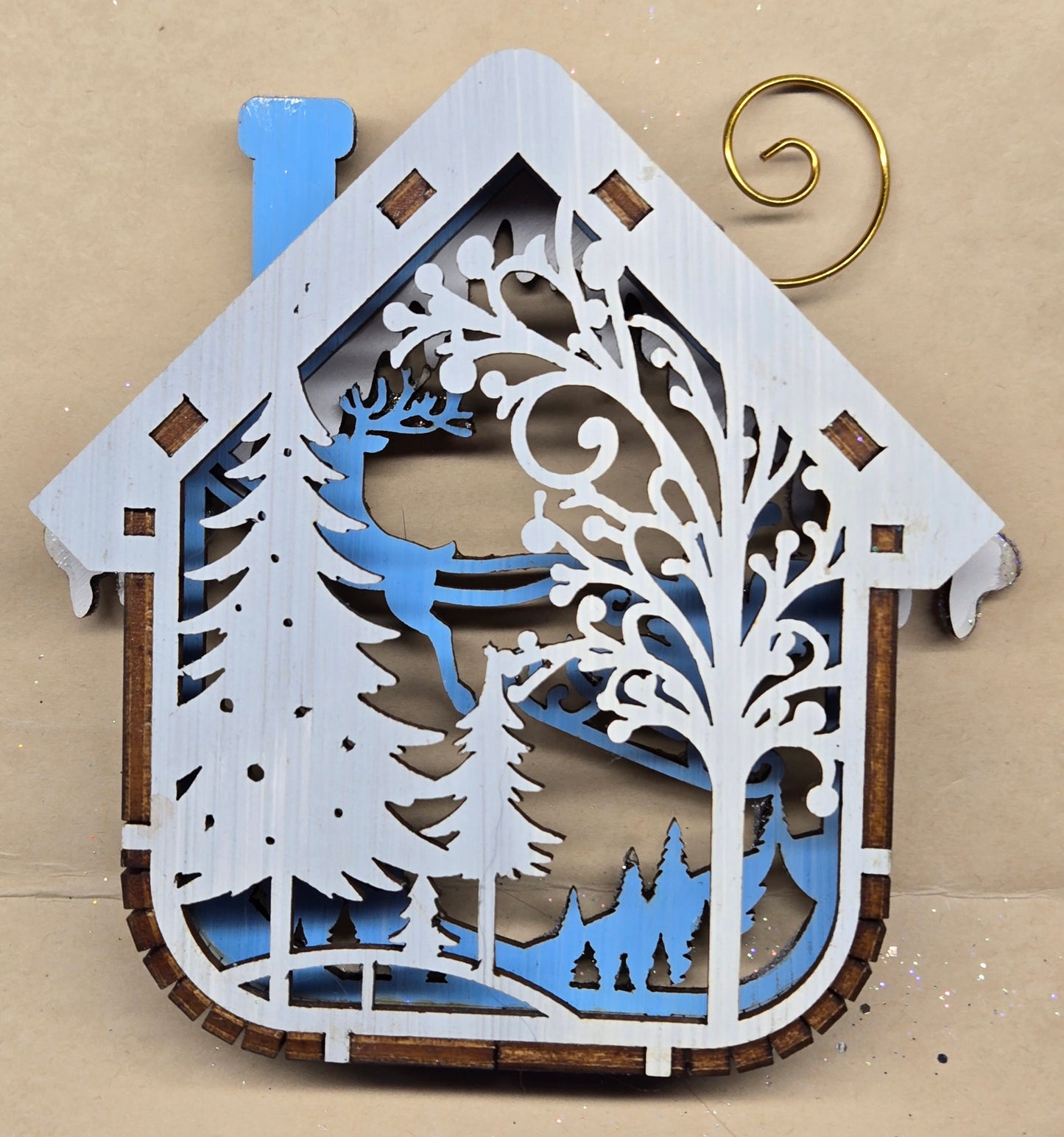Winter House Ornament - Glittered