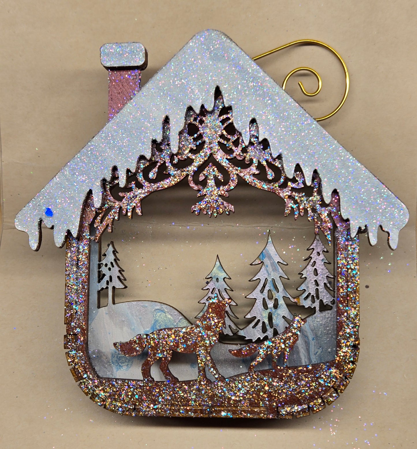 Winter House Ornament - Glittered