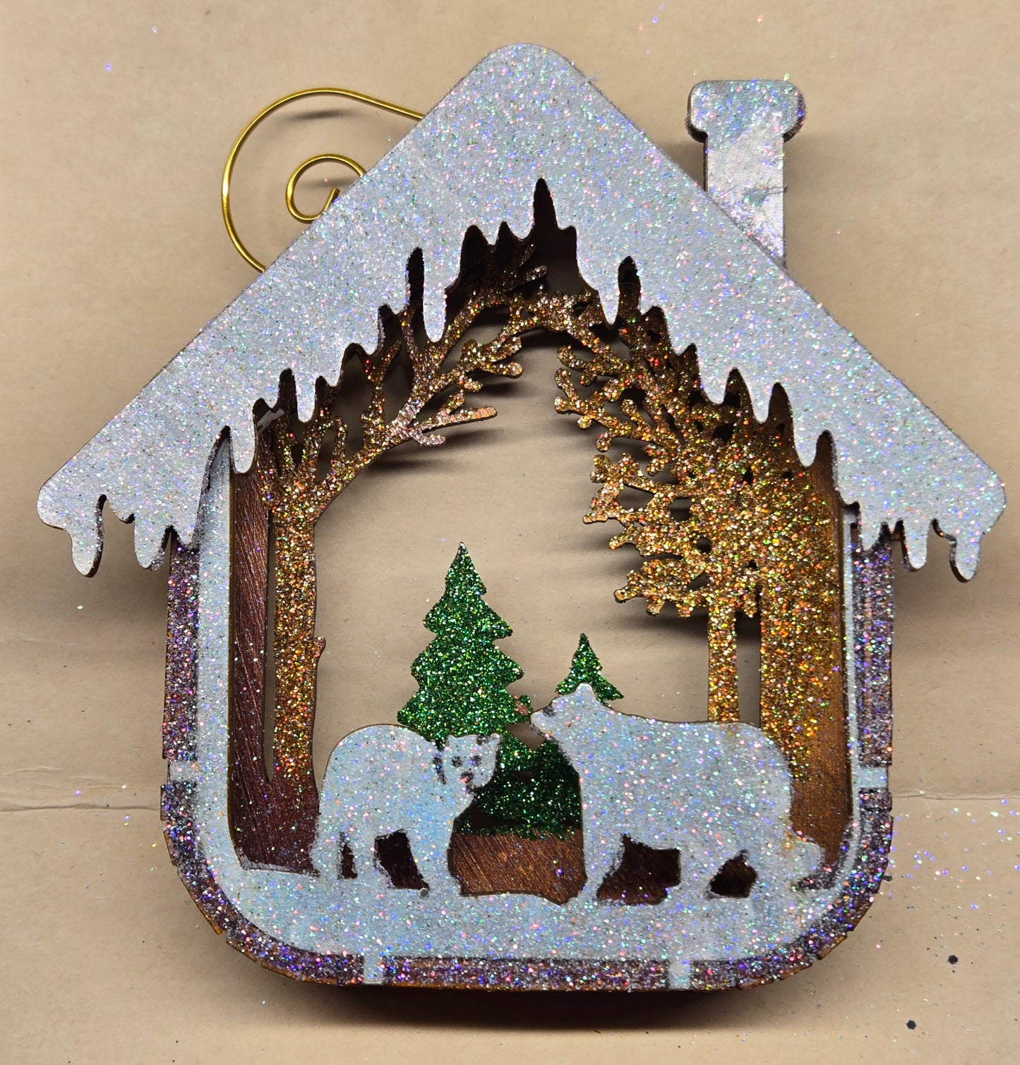 Winter House Ornament - Glittered