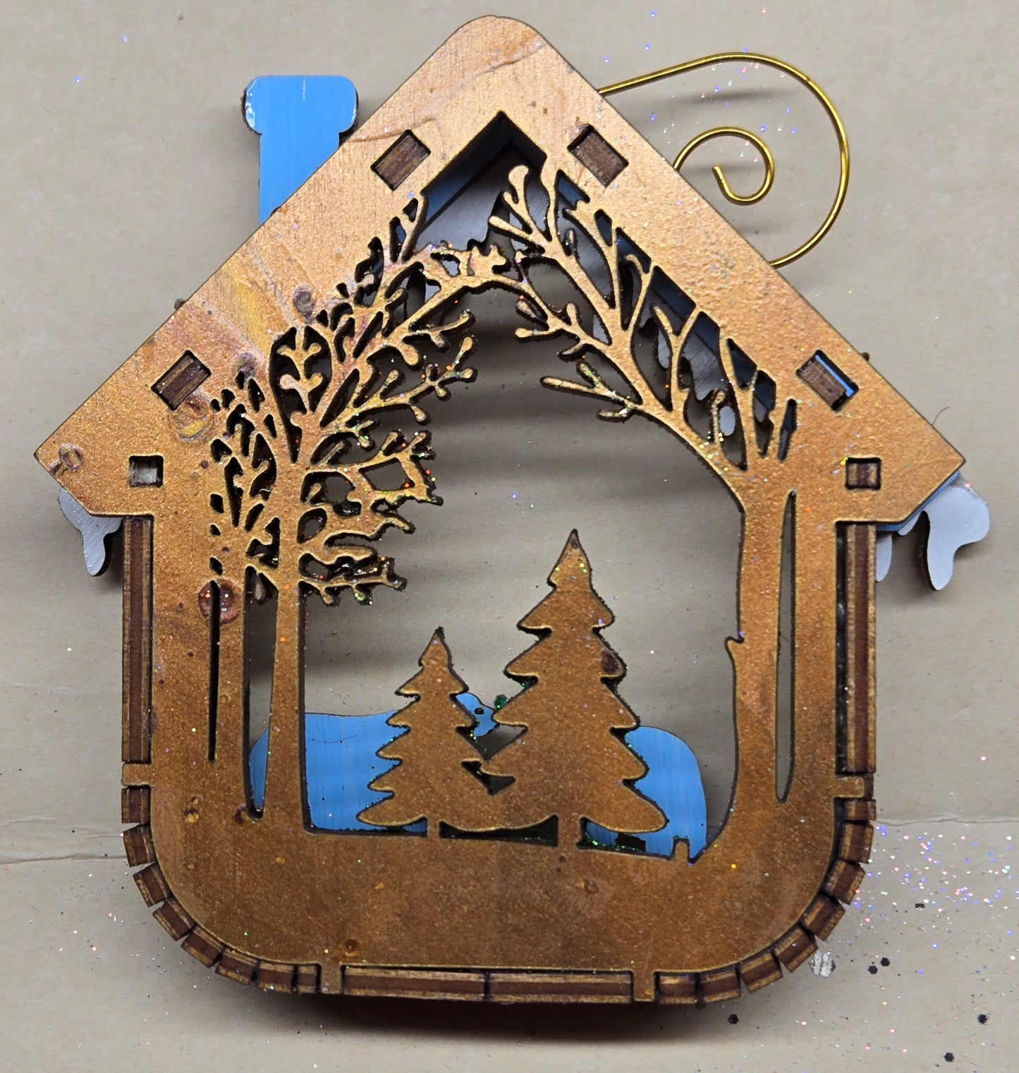 Winter House Ornament - Glittered