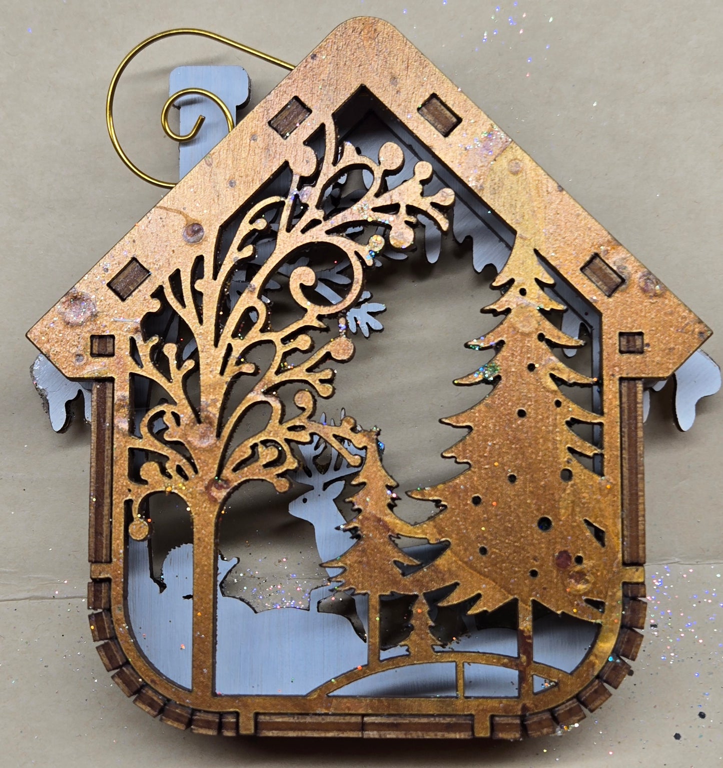 Winter House Ornament - Glittered