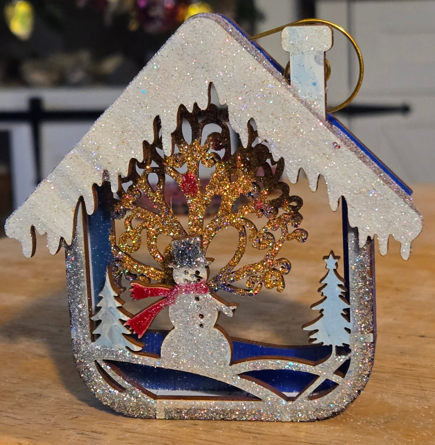 Winter House Ornament - Glittered