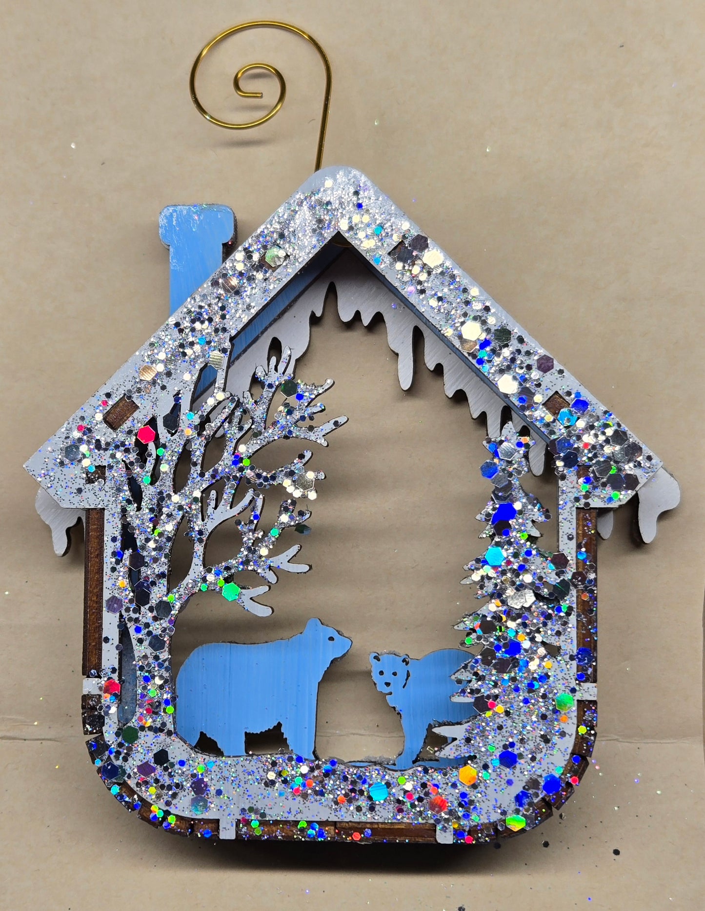 Winter House Ornament - Glittered